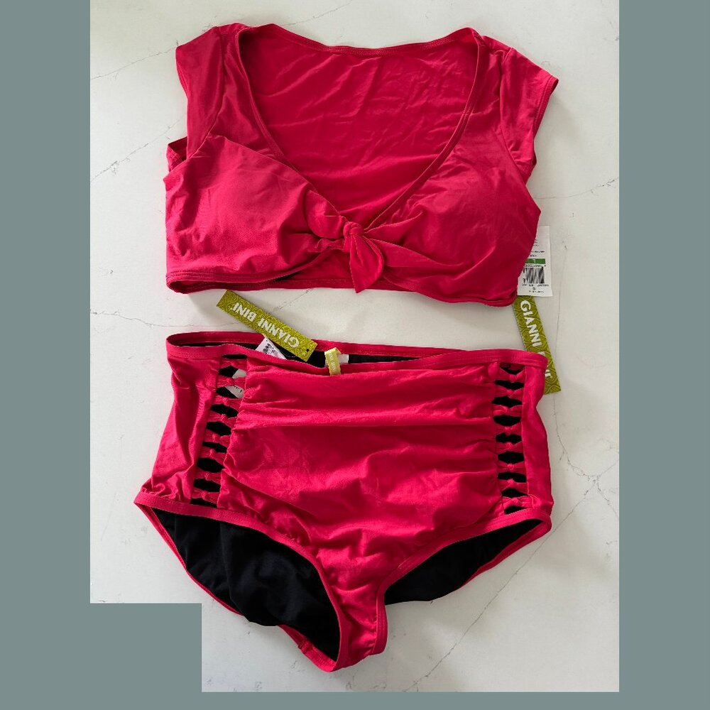 NWT Gianni Bini 2 piece High waisted Red Swimsuit Large